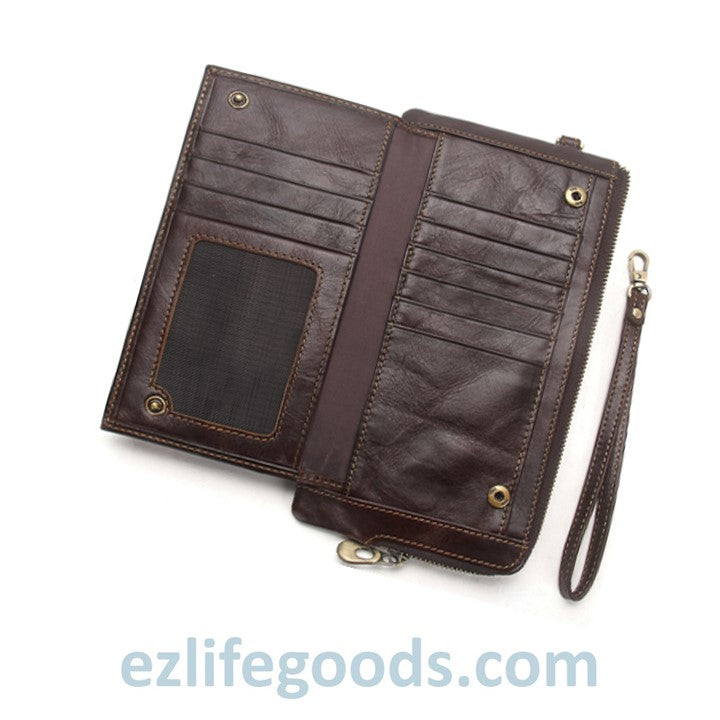 EZLIFEGOODS -Stylish Genuine Leather Wallet With Phone Pocket Coffee