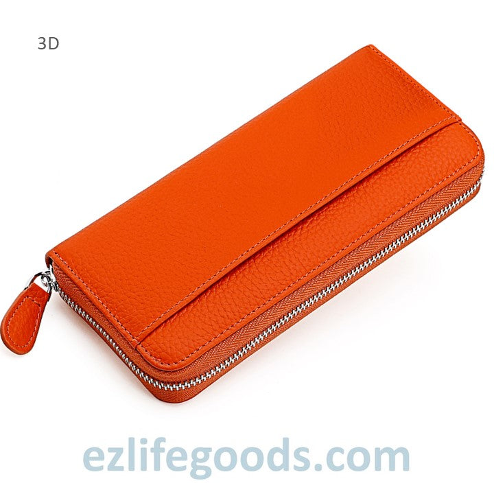 EZLIFEGOODS-RFID Long Wallet, Genuine Leather Zipper Wallet for Women with Many Cardholders, Phone Wallet Purse - Orange