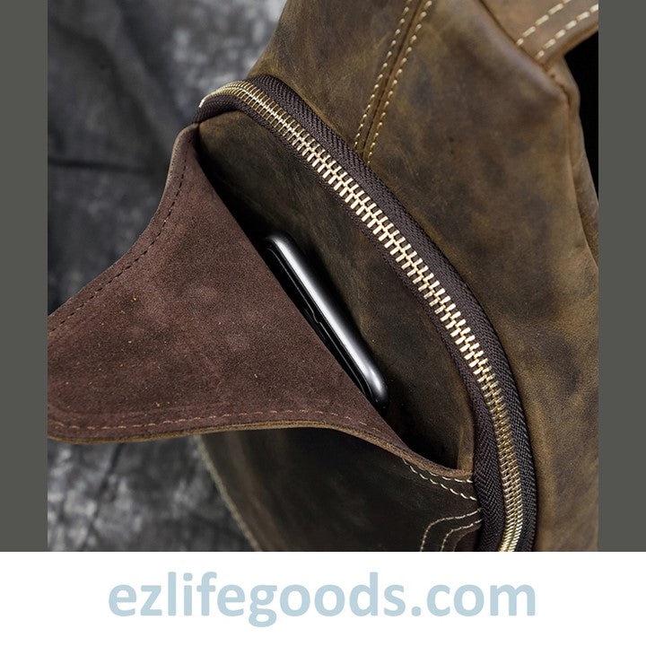 EZLIFEGOODS-Casual Leather Sling Bag for Men, Slim Anti Theft Chest Bag