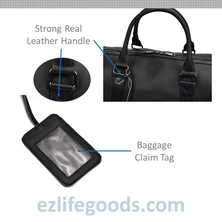 EZLIFEGOODS-Soft Genuine Cowhide Leather Travel Bag 55 cm Black