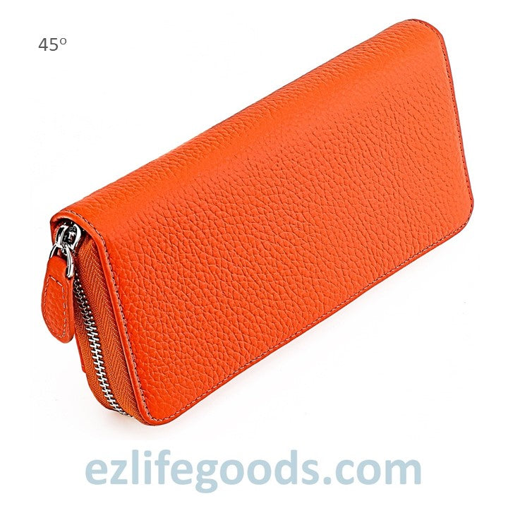 EZLIFEGOODS-RFID Long Wallet, Genuine Leather Zipper Wallet for Women with Many Cardholders, Phone Wallet Purse - Orange