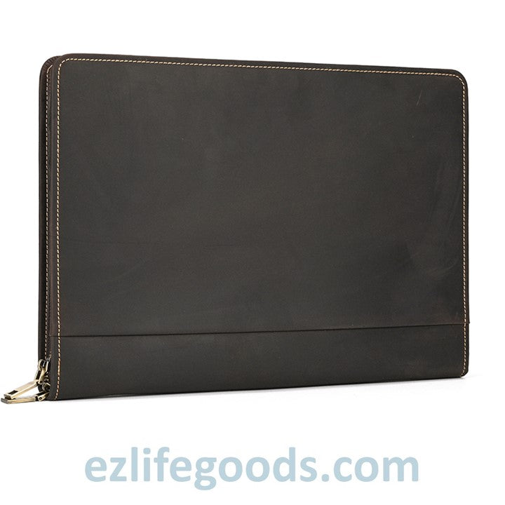 EZ Life Goods-Unisex A4 Genuine Leather Portfolio Binder, Leather Business Portfolio | The Best Zippered Padfolio Dark Brown