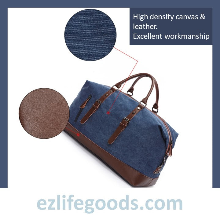 EZ Life Goods-Original Canvas & Leather Travel Duffle Bag / Large Weekend Bag 54 cm