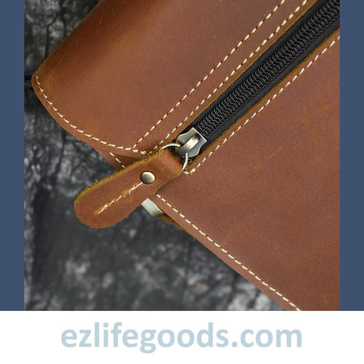 EZLIFEGOODS- Crazy Horse Leather Shoulder Bag Crossbody Messenger Bag for Men-Brown