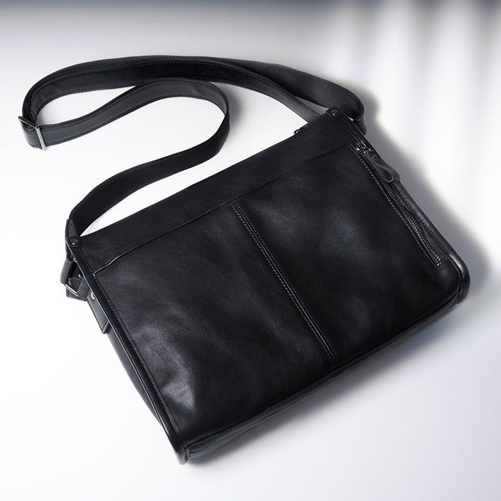 EZLIFEGOODS-Full Grain Genuine Leather Messenger Bag - High Capacity Shoulder Bag for Men Black