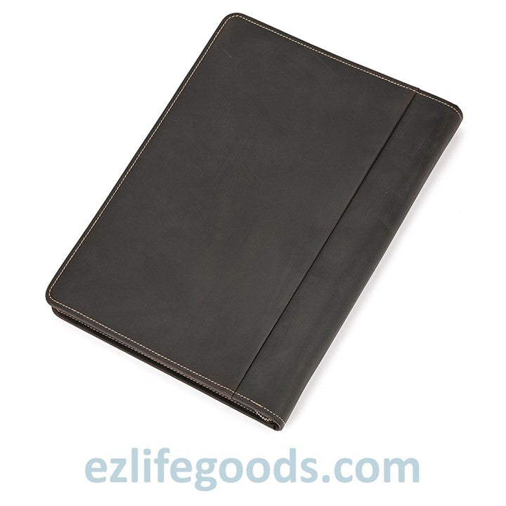 EZ Life Goods-Unisex A4 Genuine Leather Portfolio Binder, Leather Business Portfolio | The Best Zippered Padfolio Dark Brown