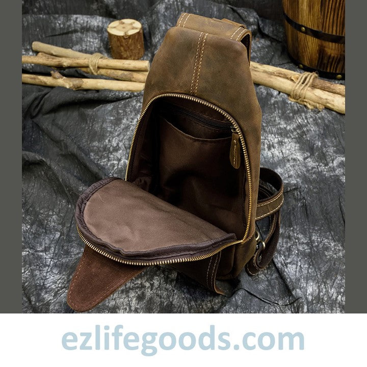 EZLIFEGOODS-Casual Leather Sling Bag for Men, Slim Anti Theft Chest Bag