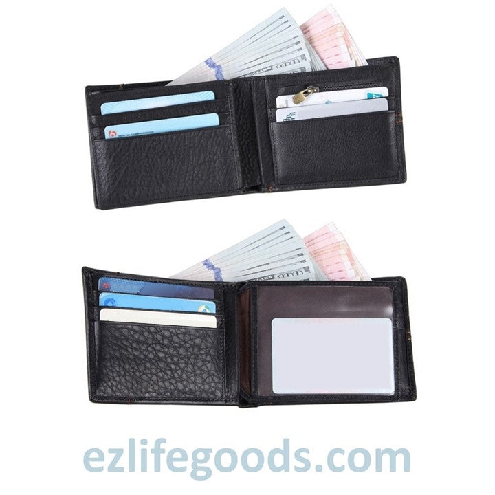 EZ Life Goods - Practical Wallet for Men of Genuine Cow Leather-Black