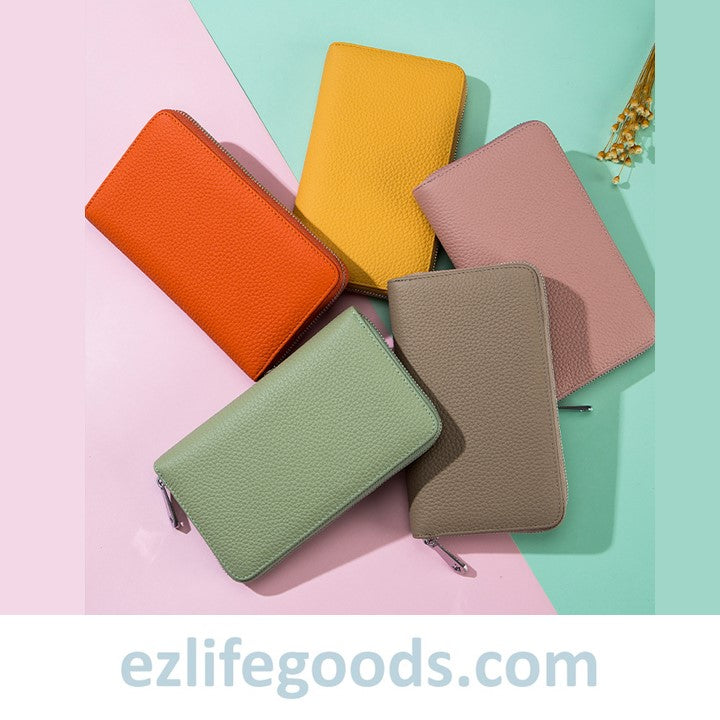 EZLIFEGOODS-RFID Genuine Leather All Around Zipper Wallet for Women, High Capacity Long Wallet Phone Purse