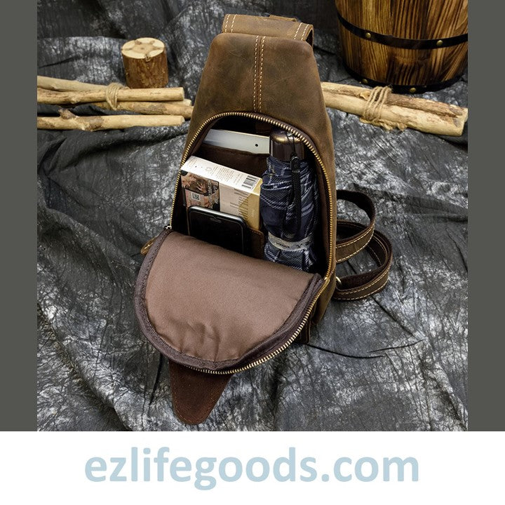 EZLIFEGOODS-Casual Leather Sling Bag for Men, Slim Anti Theft Chest Bag