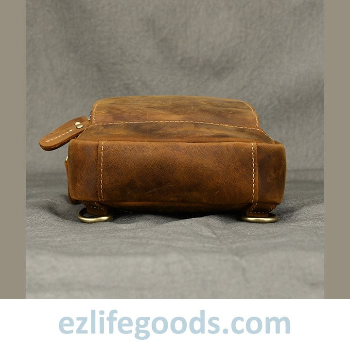 EZLIFEGOODS-Unisex Cowhide Chest Sling Bag, Casual Crossbody Messenger Bag Light Brown