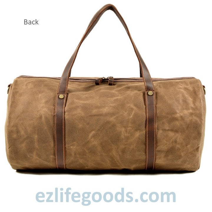 EZLIFEGOODS-Retro Canvas Trimmed with Cowhide Duffle Weekender Bag | 54 cm Large Capacity Gym bag Khaki