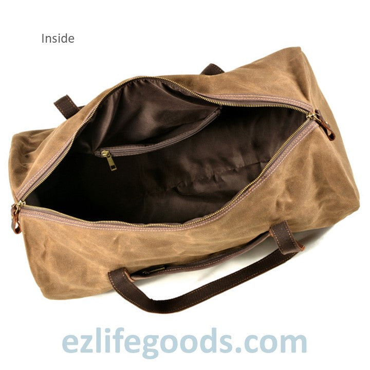 EZLIFEGOODS-Retro Canvas Trimmed with Cowhide Duffle Weekender Bag | 54 cm Large Capacity Gym bag