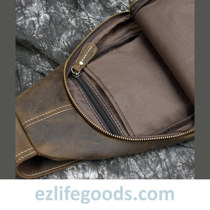 EZLIFEGOODS-Casual Leather Sling Bag for Men, Slim Anti Theft Chest Bag