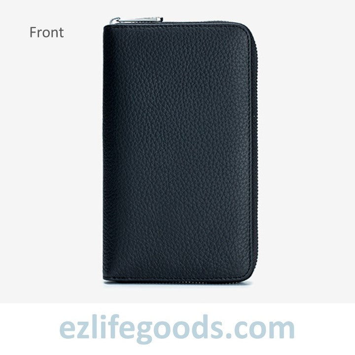 EZLIFEGOODS-RFID Genuine Leather All Around Zipper Wallet for Women, High Capacity Long Wallet Phone Purse