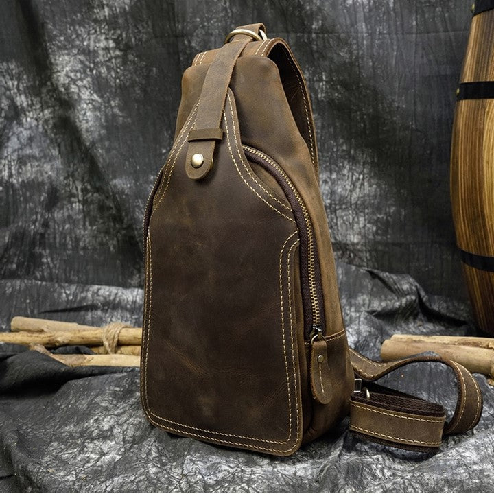 EZLIFEGOODS-Casual Leather Sling Bag for Men, Slim Anti Theft Chest Bag