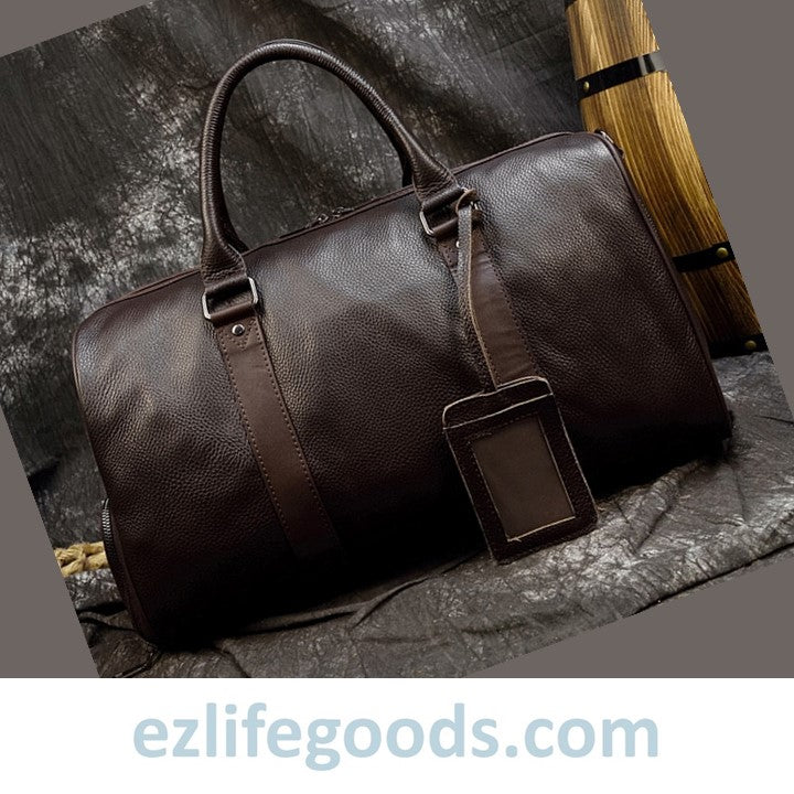 EZLIFEGOODS-Soft Genuine Cowhide Leather Travel Bag 45 cm Brown