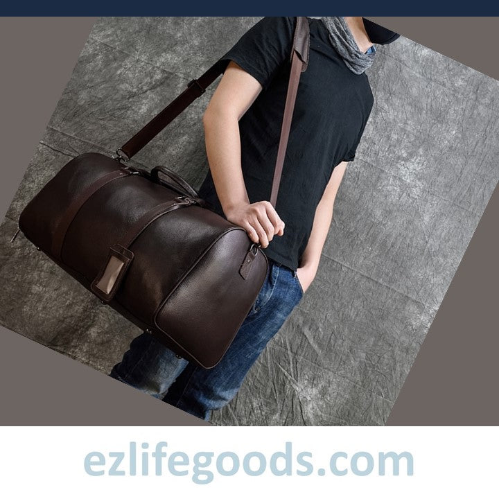 EZLIFEGOODS-Soft Genuine Cowhide Leather Travel Bag 55 cm Brown