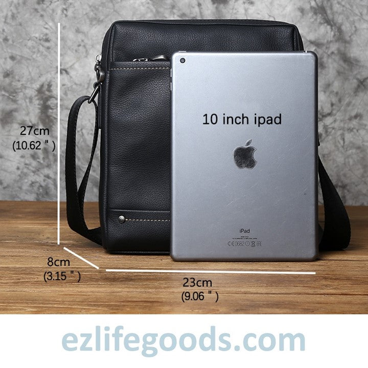 EZLIFEGOODS-Casual Large-Capacity Soft Genuine Leather Vertical Messenger Bag Black