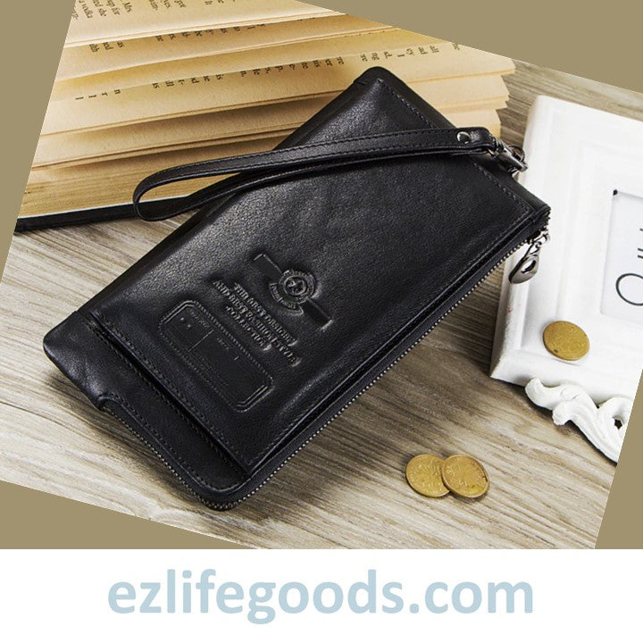 EZLIFEGOODS -Stylish Genuine Leather Wallet With Phone Pocket Black