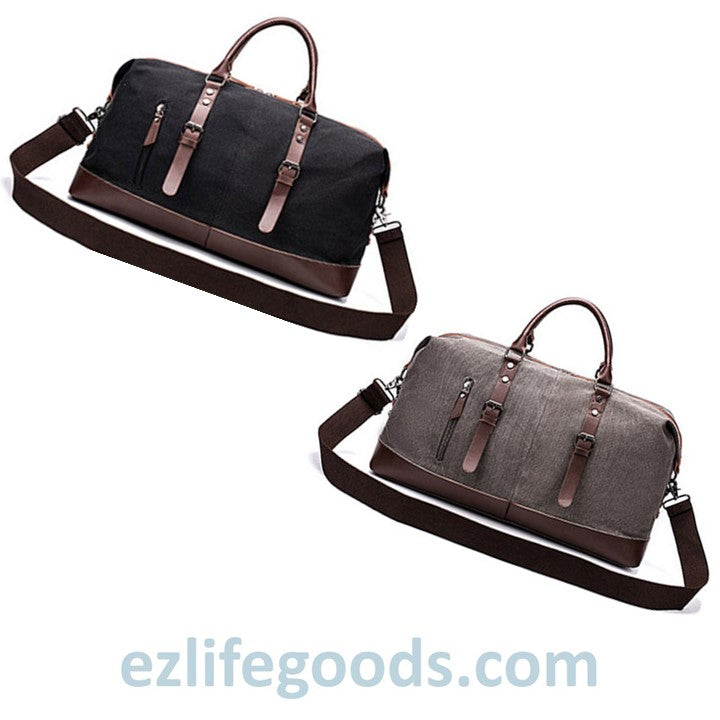 EZLIFEGOODS-Vintage Canvas & Leather Travel Duffle Bag / Large Overnight Bag 54 cm