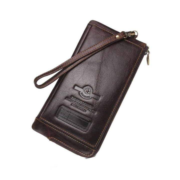 EZLIFEGOODS-Elegant Genuine Leather Wallet With Phone Pocket-Coffee Brown