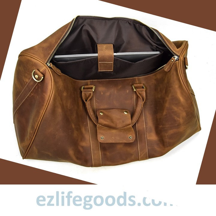 EZLIFEGOODS -Stylish Crazy Horse Leather Travel Duffle Bag 45 cm Light Brown