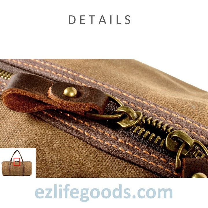 EZLIFEGOODS-Retro Canvas Trimmed with Cowhide Duffle Weekender Bag | 54 cm Large Capacity Gym bag