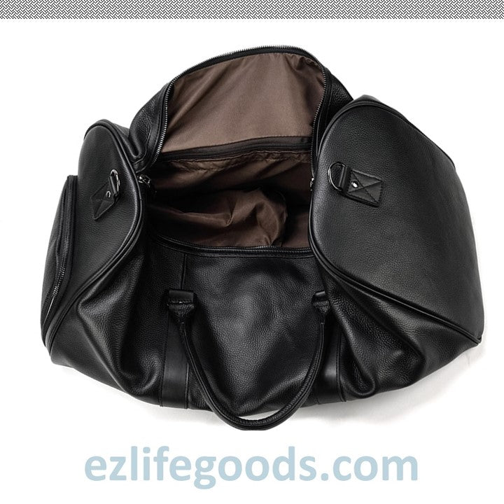 EZLIFEGOODS-Soft Genuine Cowhide Leather Travel Bag 55 cm Black
