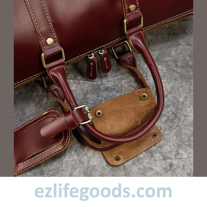 EZLIFEGOODS-Elegant Polished Genuine Leather Duffle Travel Bag 45 cm in Wine Color Tones Bright Bordeaux