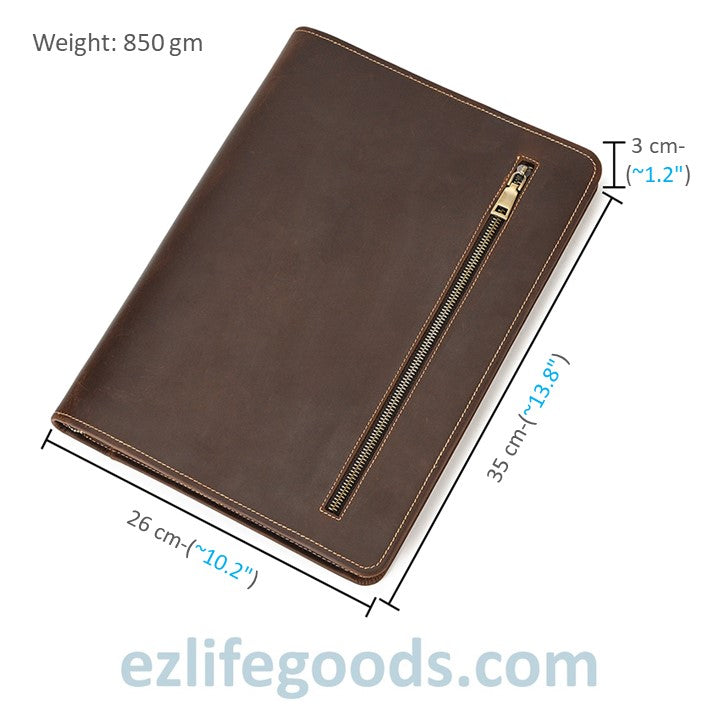 EZ Life Goods-Unisex A4 Genuine Leather Portfolio Binder, Leather Business Portfolio | The Best Zippered Padfolio