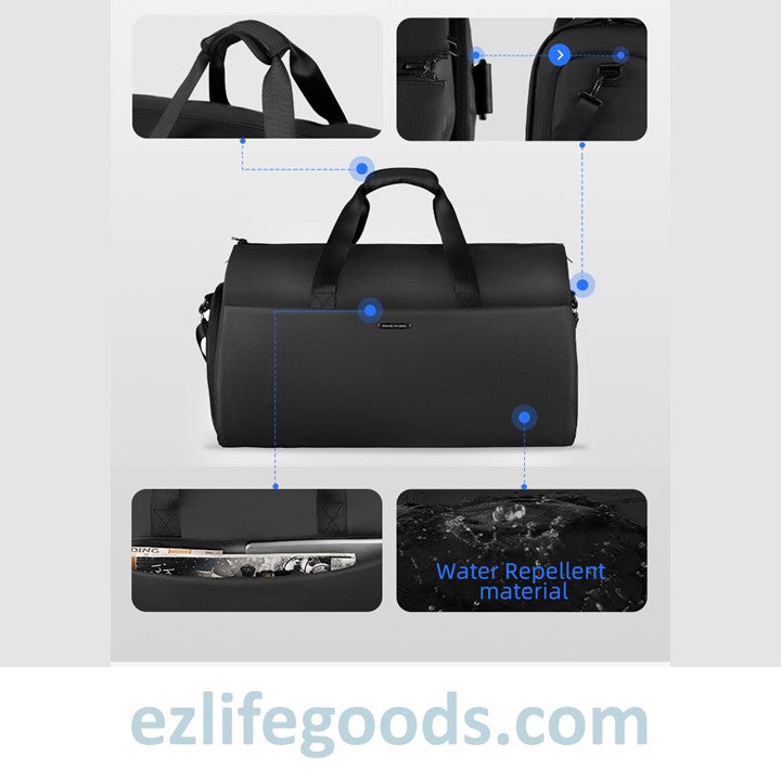 EZLIFEGOODS-Waterproof Fabric Duffle Travel Bag Folding Suit Bag for Men with Shoe Pouch - Black