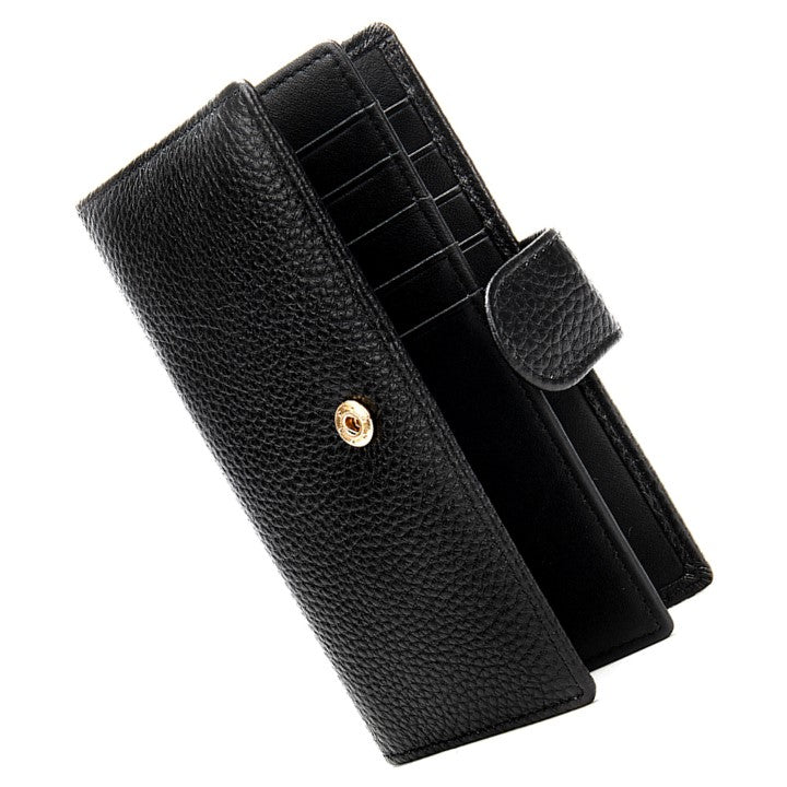 EZ Life Goods-Classic Long Leather Wallet for Men, 18 Credit Card Holder Wallet Black