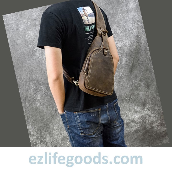 EZLIFEGOODS-Casual Leather Sling Bag for Men, Slim Anti Theft Chest Bag