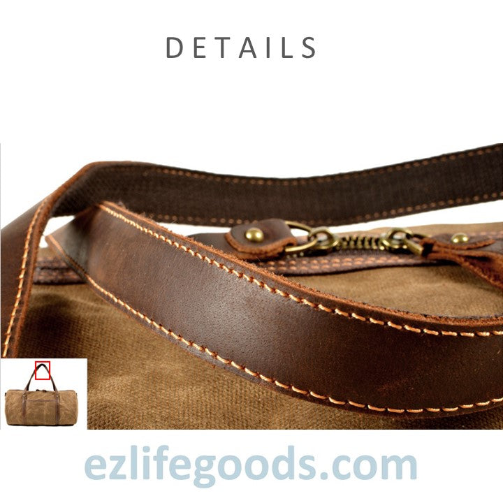 EZLIFEGOODS-Retro Canvas Trimmed with Cowhide Duffle Weekender Bag | 54 cm Large Capacity Gym bag