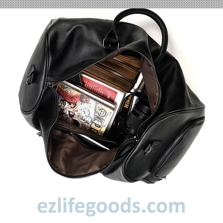 EZLIFEGOODS-Soft Genuine Cowhide Leather Travel Bag 55 cm Black