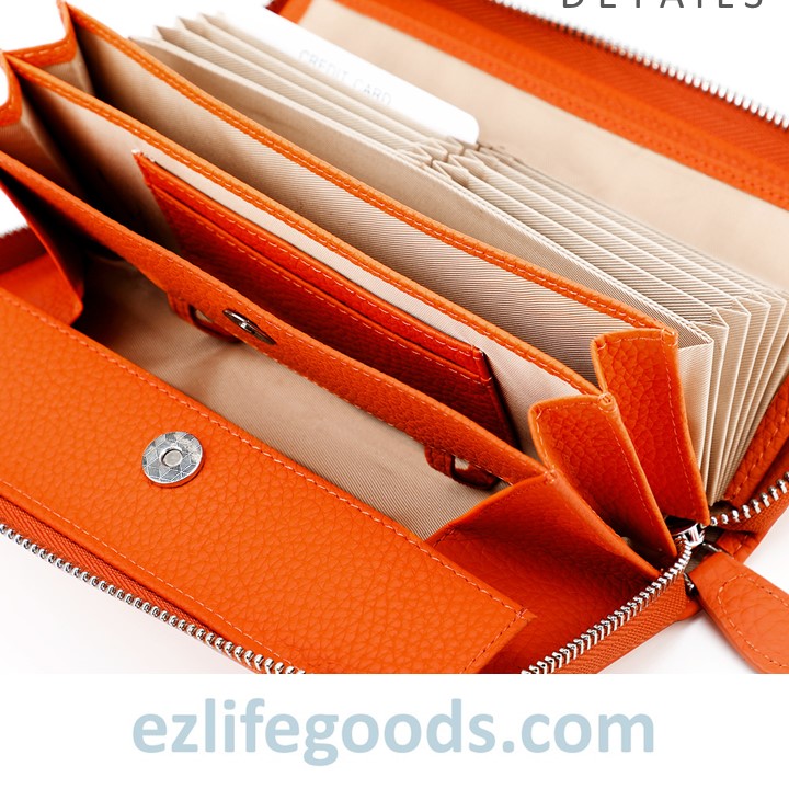 EZLIFEGOODS-RFID Long Wallet, Genuine Leather Zipper Wallet for Women with Many Cardholders, Phone Wallet Purse 