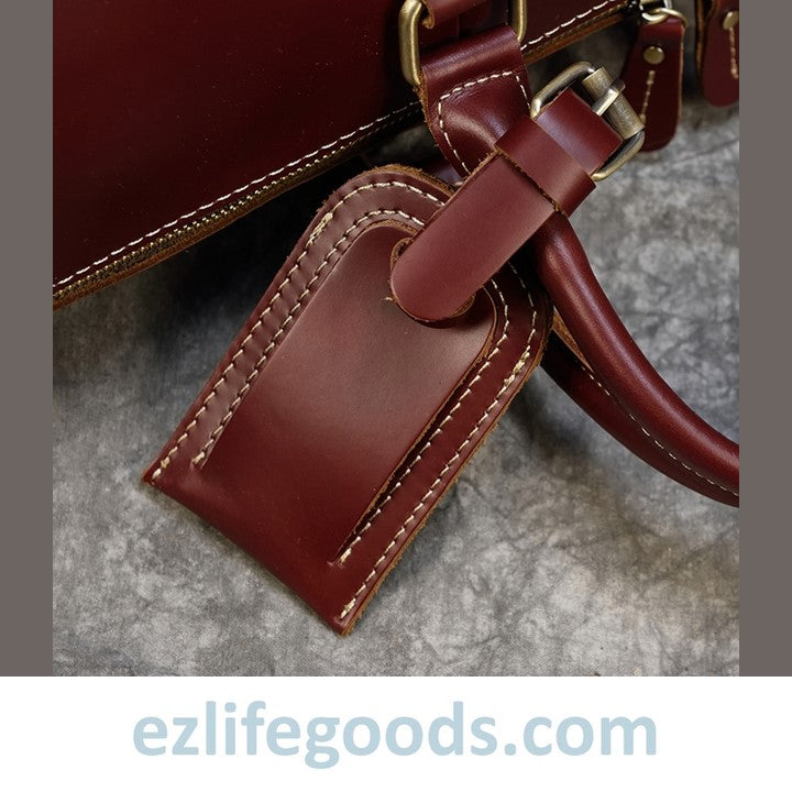 EZLIFEGOODS-Elegant Polished Genuine Leather Duffle Travel Bag 45 cm in Wine Color Tones Bright Bordeaux