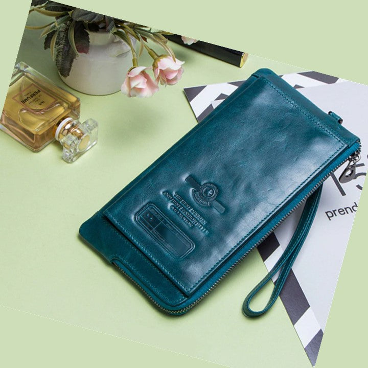 EZLIFEGOODS-Elegant Genuine Leather Wallet With Phone Pocket Blue