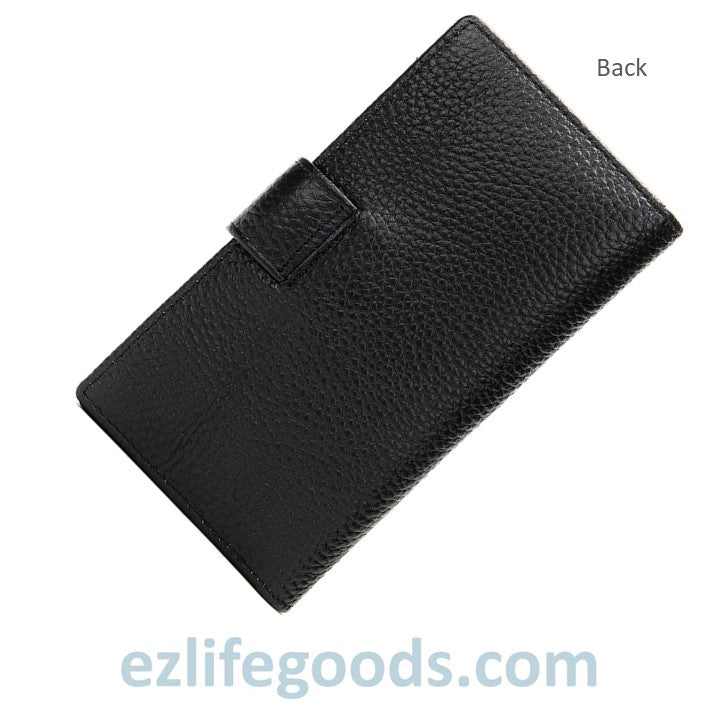 EZ Life Goods-Classic Long Leather Wallet for Men, 18 Credit Card Holder Wallet Black