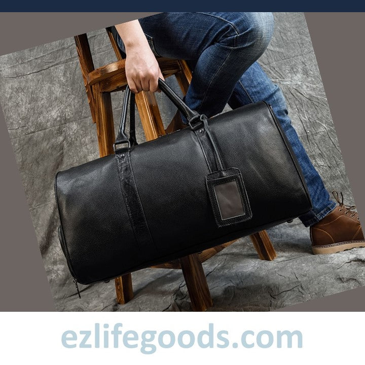 EZLIFEGOODS-Soft Genuine Cowhide Leather Travel Bag 55 cm Black