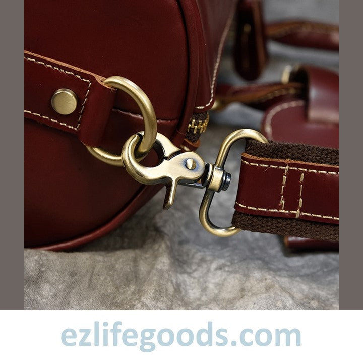 EZLIFEGOODS-Elegant Polished Genuine Leather Duffle Travel Bag 45 cm in Wine Color Tones