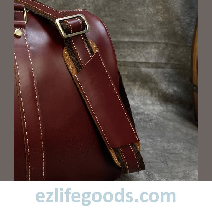 EZLIFEGOODS-Elegant Polished Genuine Leather Duffle Travel Bag 45 cm in Wine Color Tones