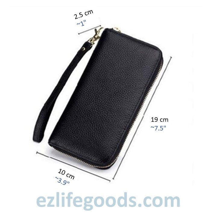 EZLIFEGOODS - Stylish Tassel Genuine Leather Long Zipper Clutch RFID Wallet for Women