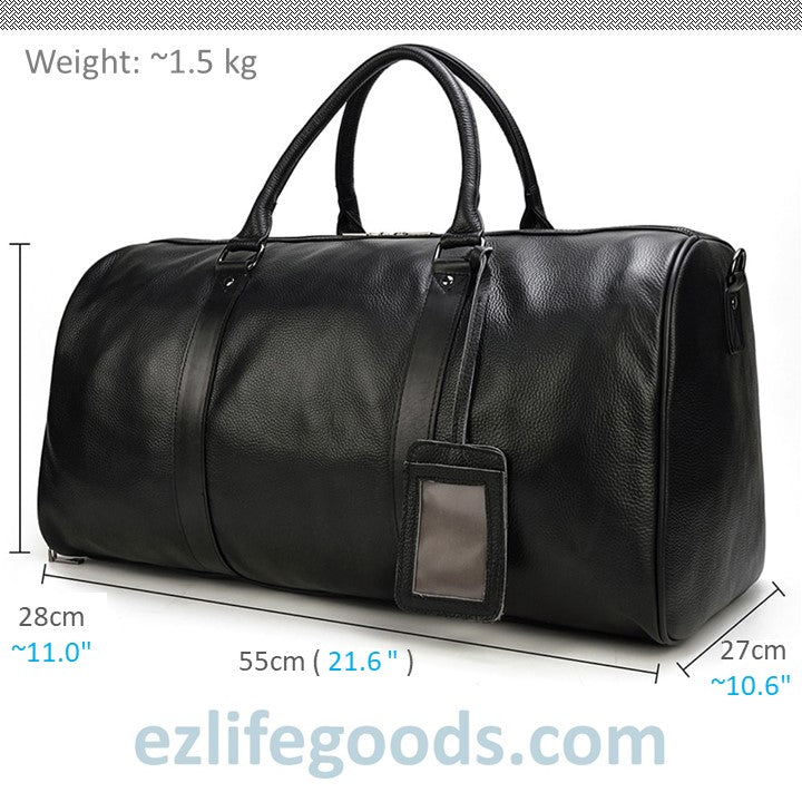 EZLIFEGOODS-Soft Genuine Cowhide Leather Travel Bag 55 cm Black