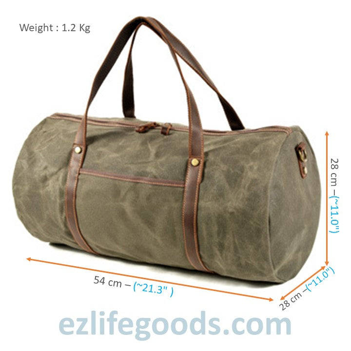 EZLIFEGOODS-Retro Canvas Trimmed with Cowhide Duffle Weekender Bag | 54 cm Large Capacity Gym bag