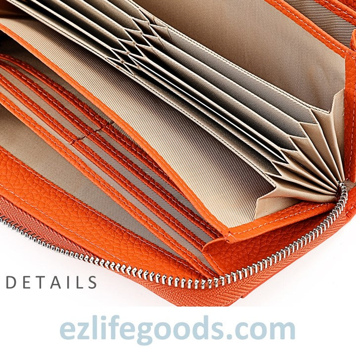 EZLIFEGOODS-RFID Long Wallet, Genuine Leather Zipper Wallet for Women with Many Cardholders, Phone Wallet Purse 