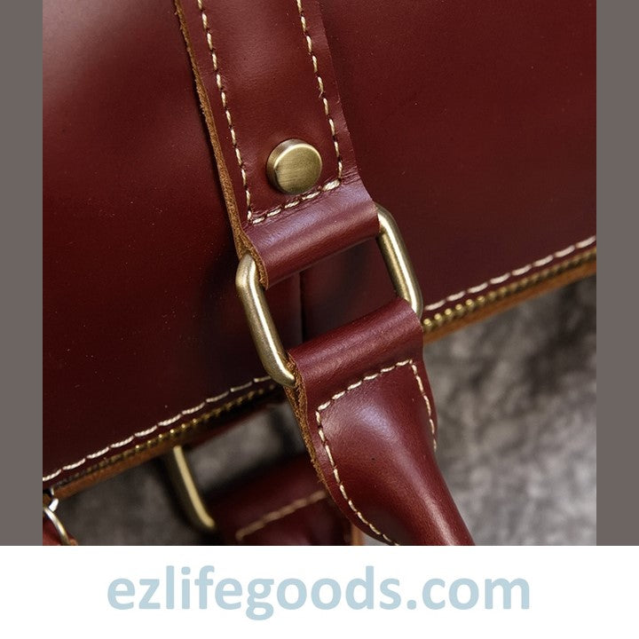 EZLIFEGOODS-Elegant Polished Genuine Leather Duffle Travel Bag 45 cm in Wine Color Tones