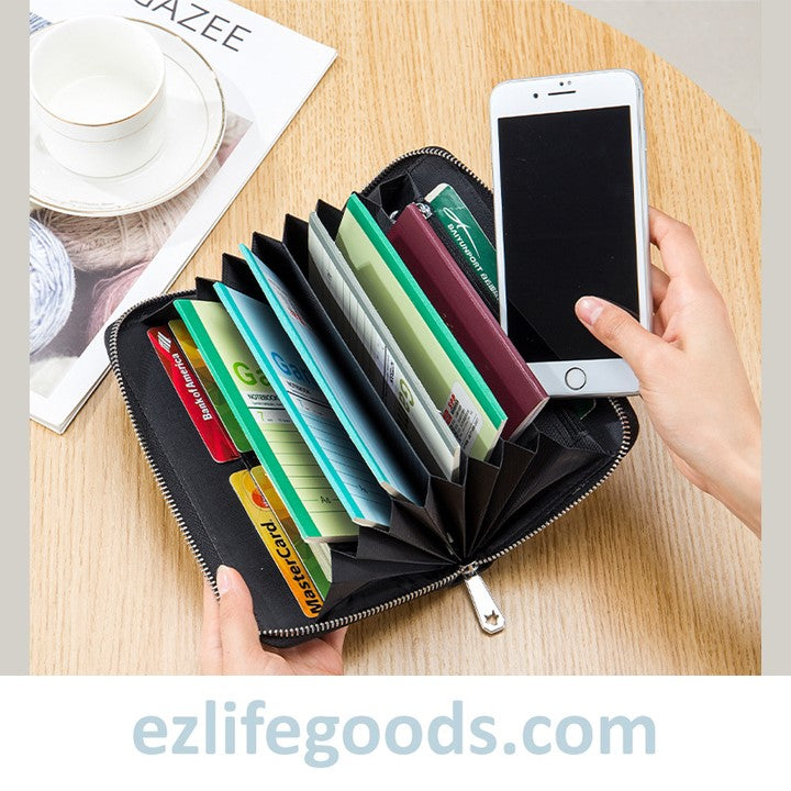 EZLIFEGOODS-RFID Genuine Leather All Around Zipper Wallet for Women, High Capacity Long Wallet Phone Purse