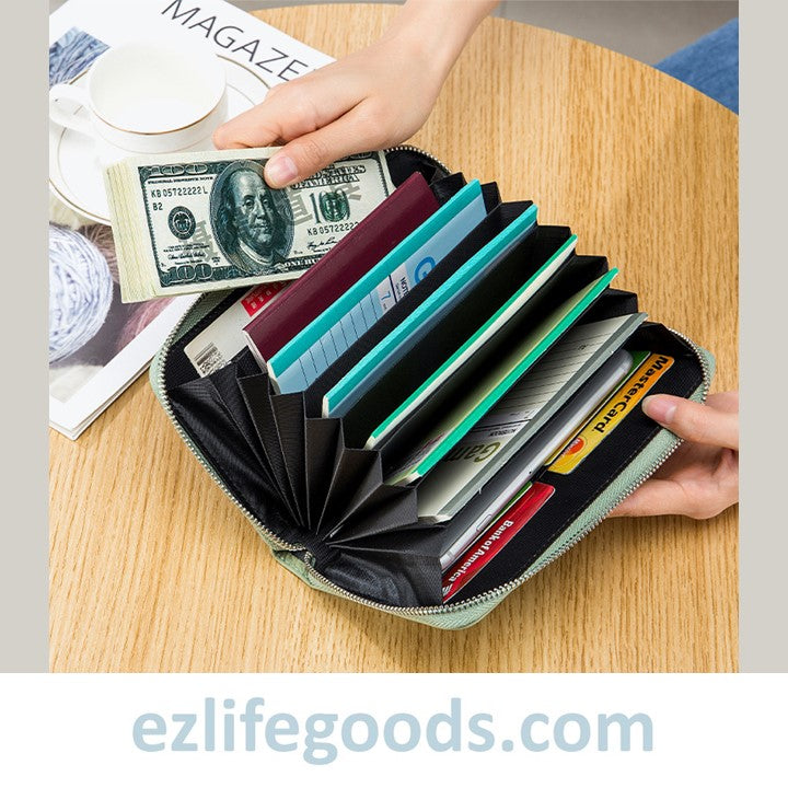 EZLIFEGOODS-RFID Genuine Leather All Around Zipper Wallet for Women, High Capacity Long Wallet Phone Purse